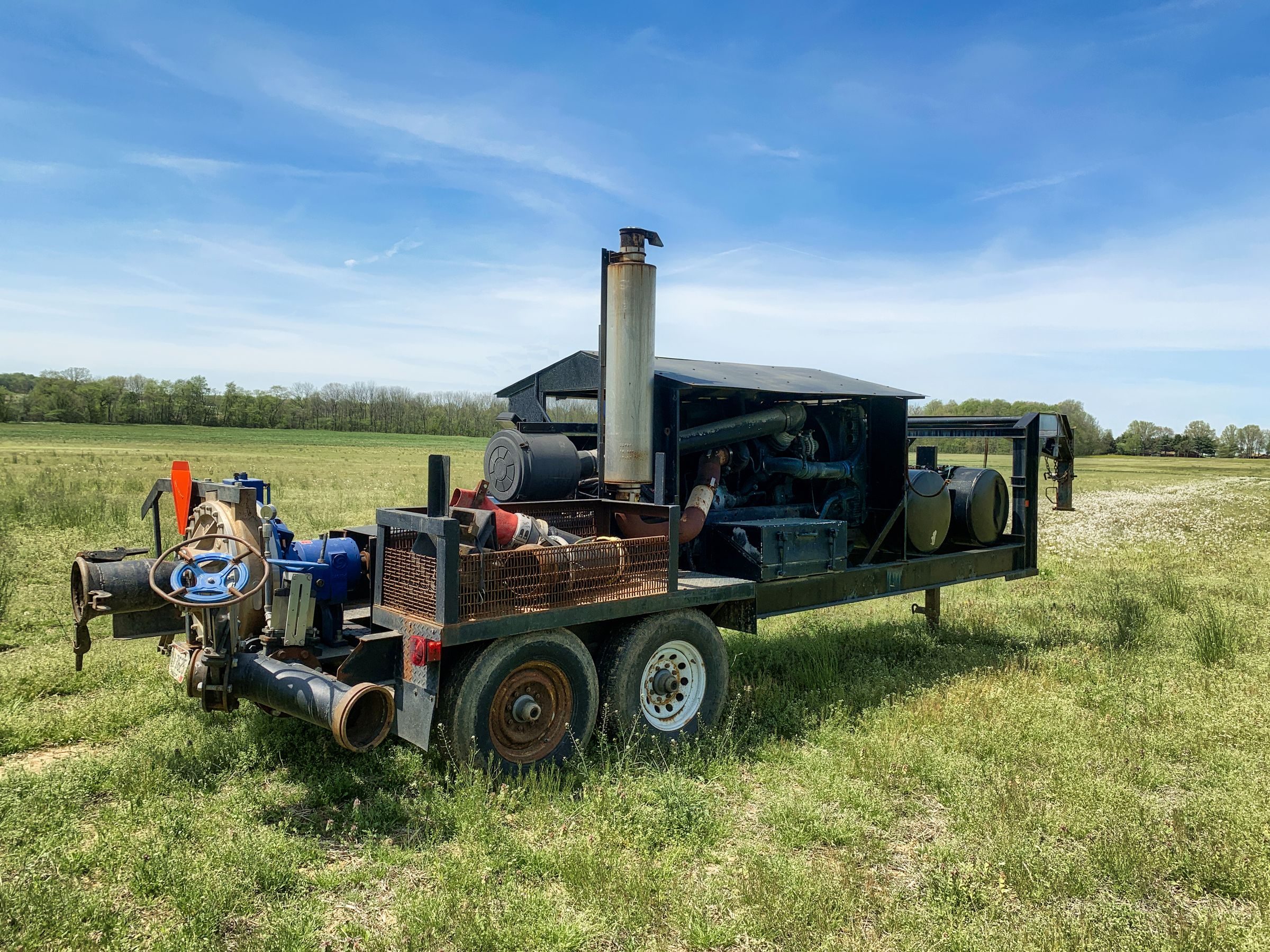 A mobile irrigation pump in a field